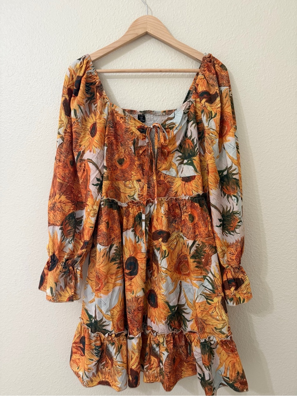 Van Gough Sunflower Print Peasant Dress